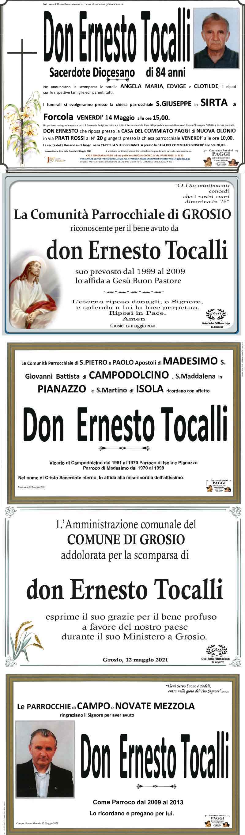Don Ernesto Tocalli necrologio