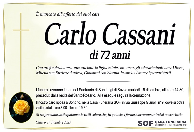 necrologio Cassani Carlo