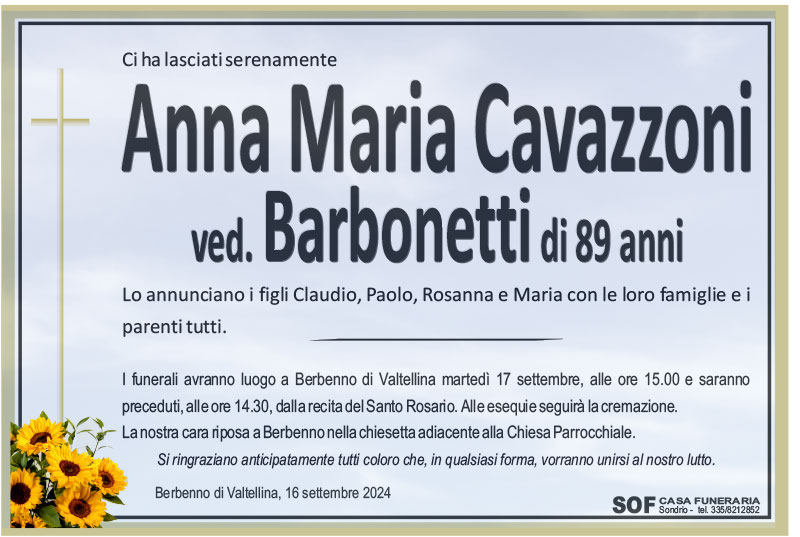 necrologio Cavazzoni Anna Maria