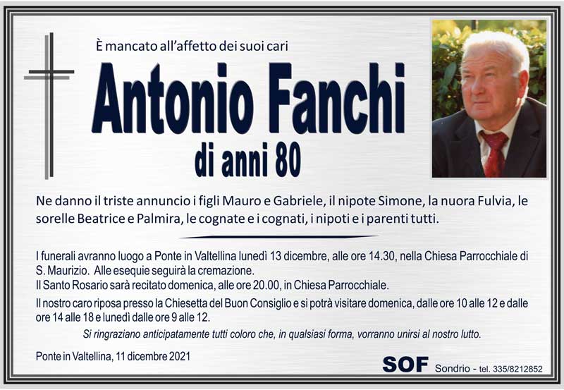 necrologio Fanchi Antonio