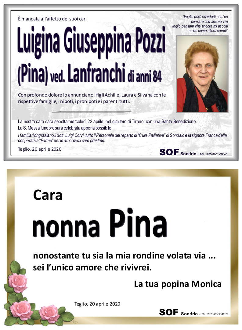 necrologio Pozzi Luigina Giuseppina
