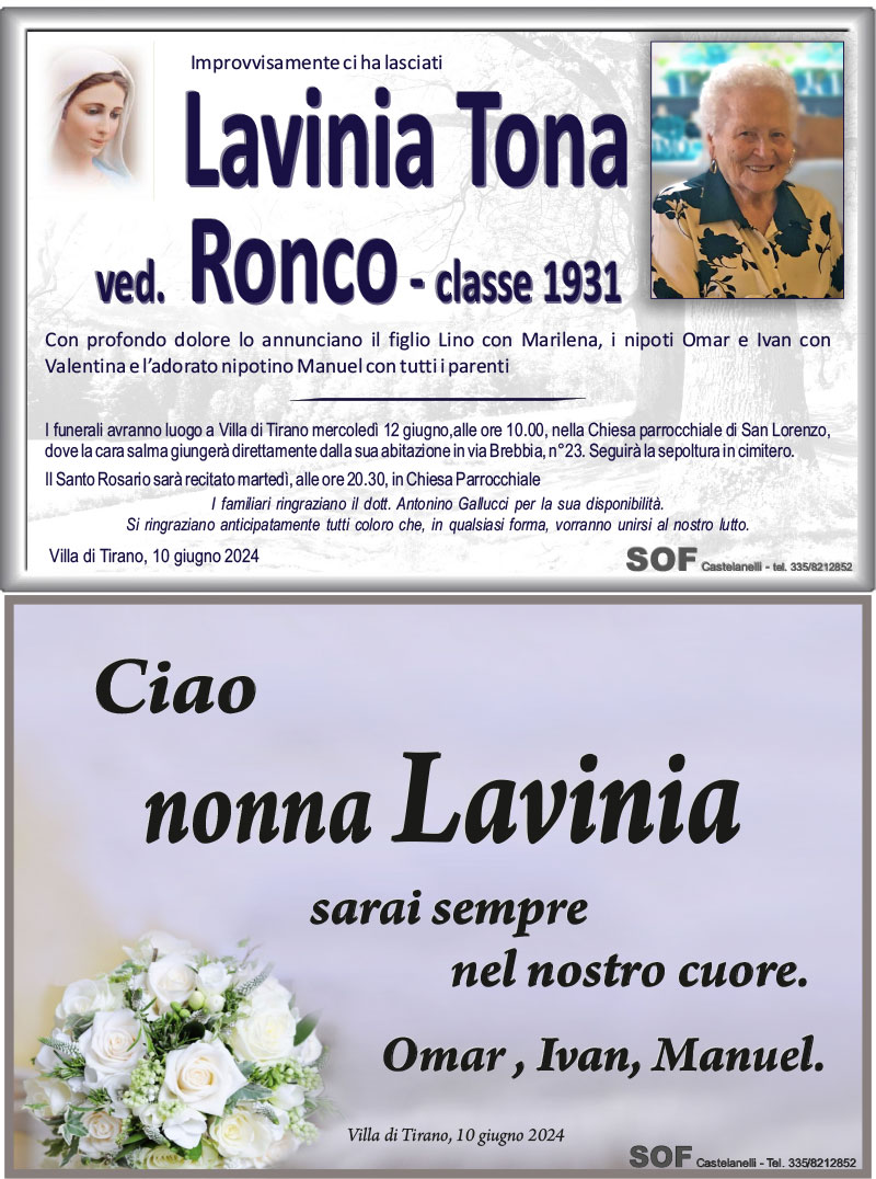 necrologio Tona Lavinia