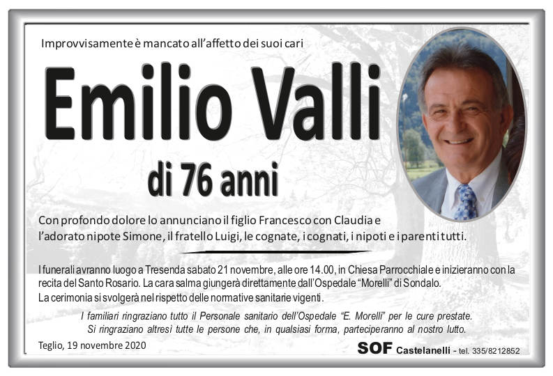 necrologio Valli Emilio