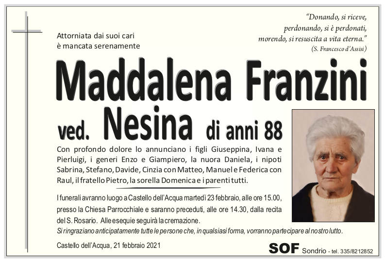 necrologio Franzini Maddalena