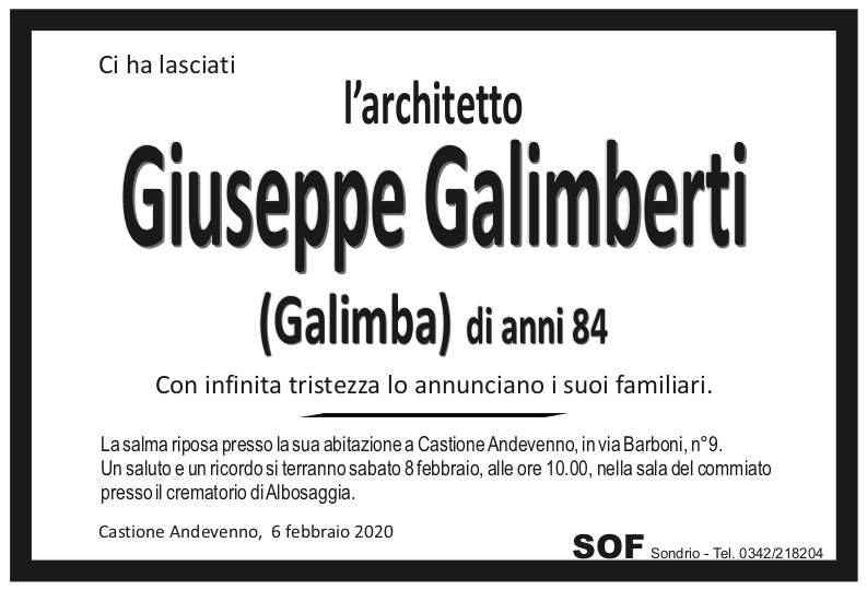 necrologio Galimberti Giuseppe