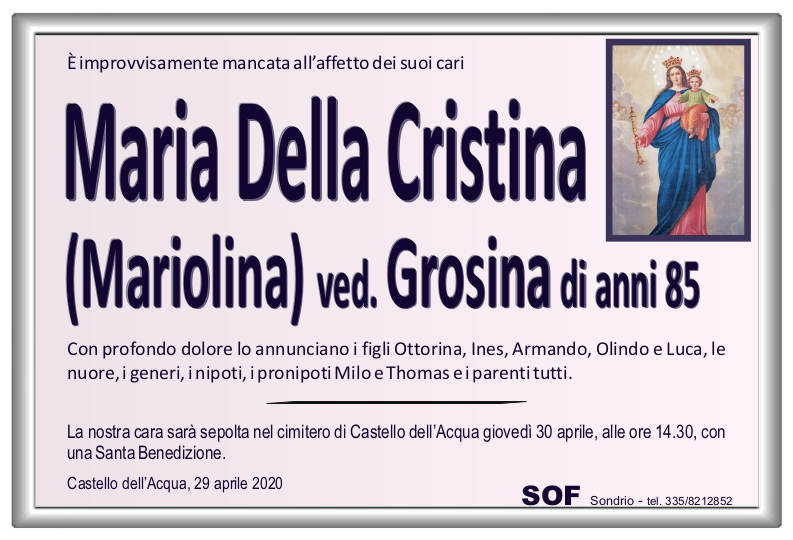 necrologio Della Cristina Maria