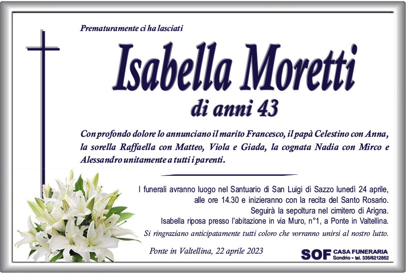 necrologio Moretti Isabella