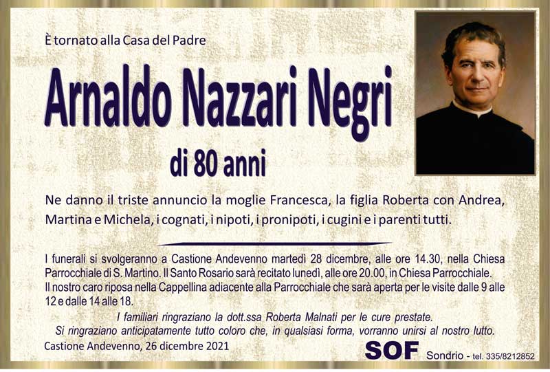 necrologio Arnaldo Nazzari Negri