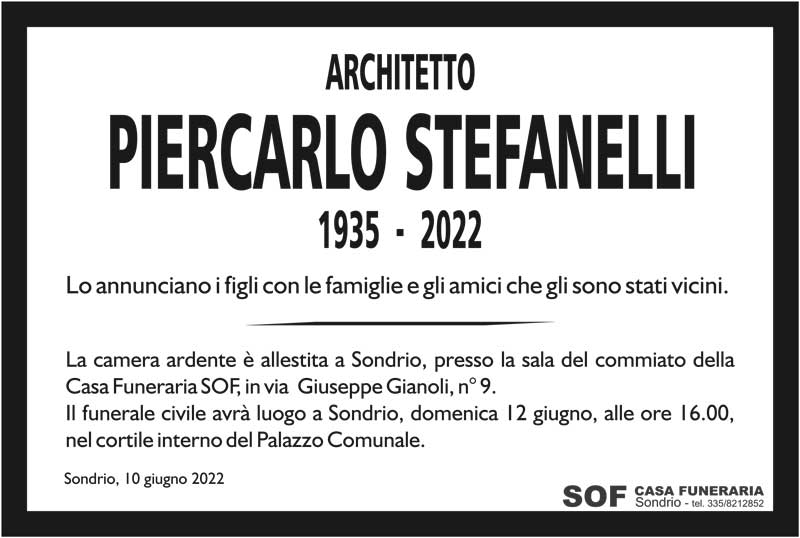 necrologio Stefanelli Piercarlo