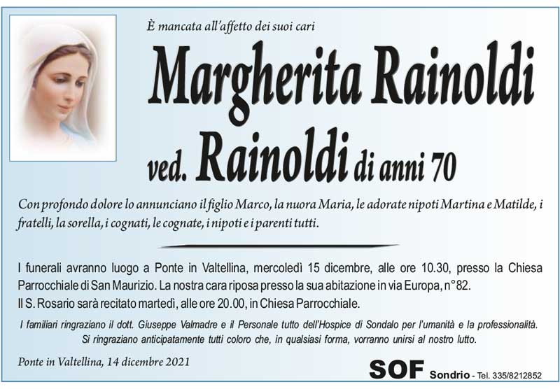necrologio Rainoldi Margherita
