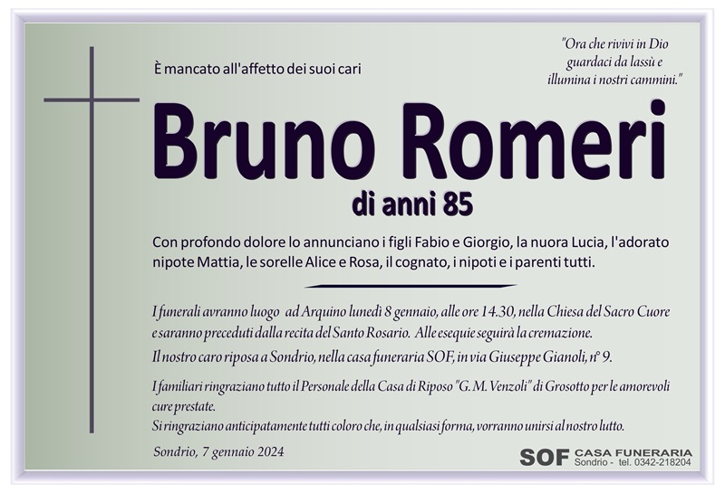necrologio Romeri Bruno