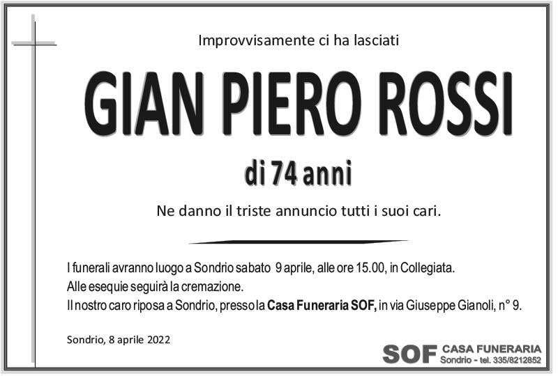 necrologio Gian Piero Rossi