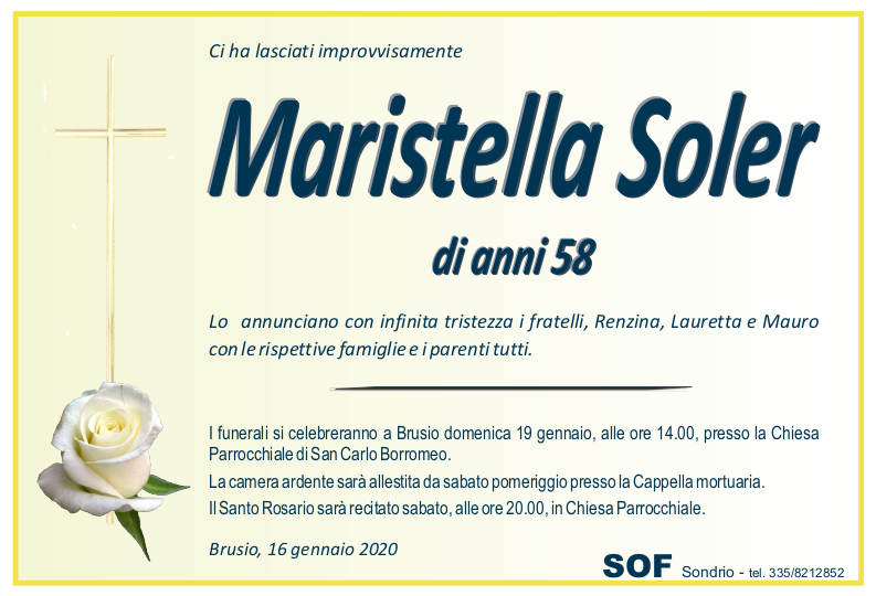 necrologio Soler Maristella