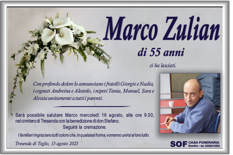 necrologio Zulian Marco