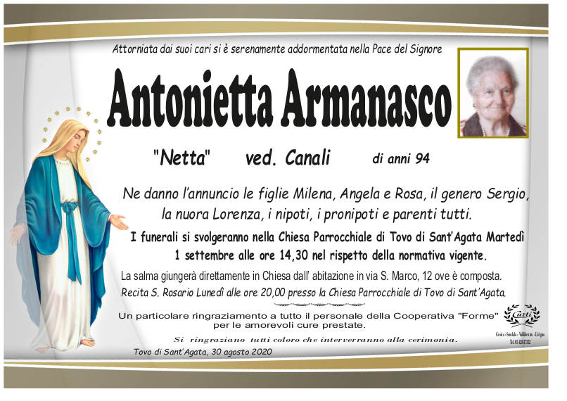 necrologio Armanasco Antonietta