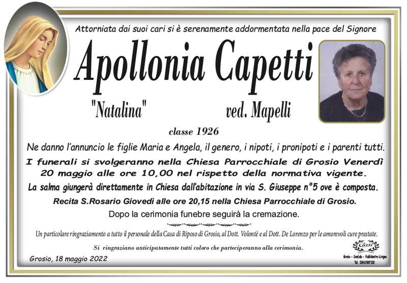 necrologio Capetti Apollonia