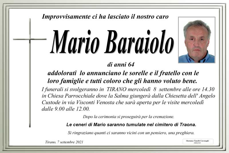 necrologio Baraiolo Mario