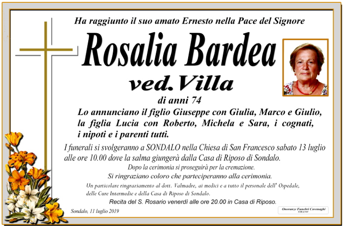 Necrologio Bardea Rosalia