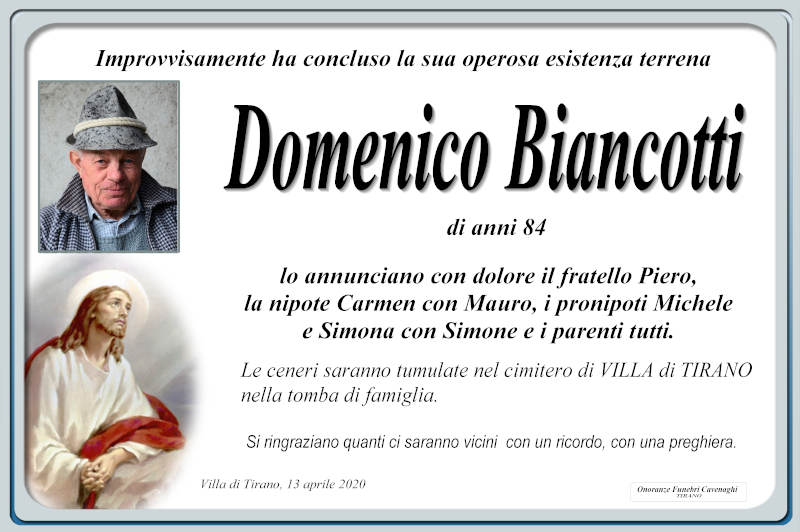 necrologio Biancotti Domenico