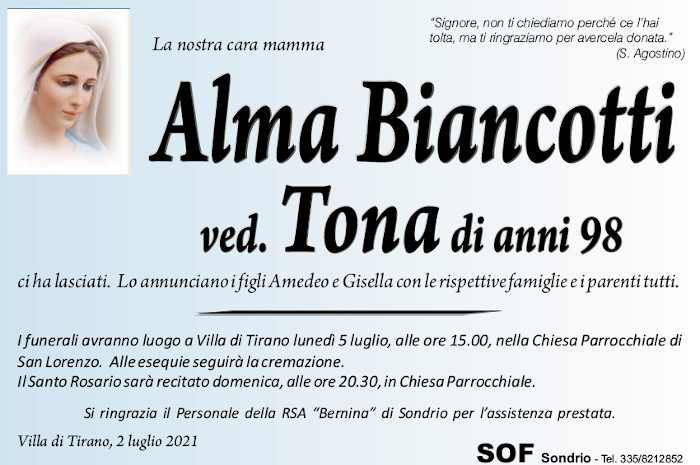 necrologio Biancotti Alma