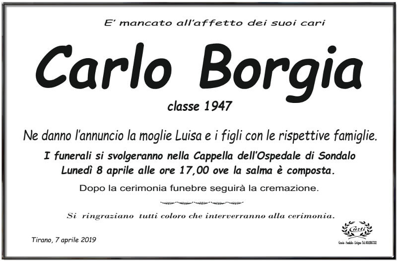 necrologio Borgia Carlo
