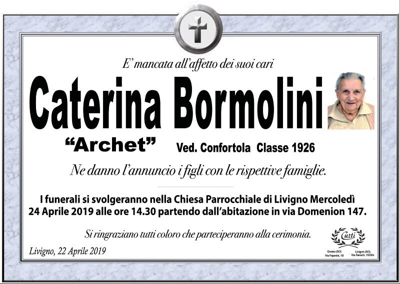 necrologio Bormolini Caterina