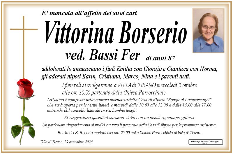 Necrologio Borserio Vittorina