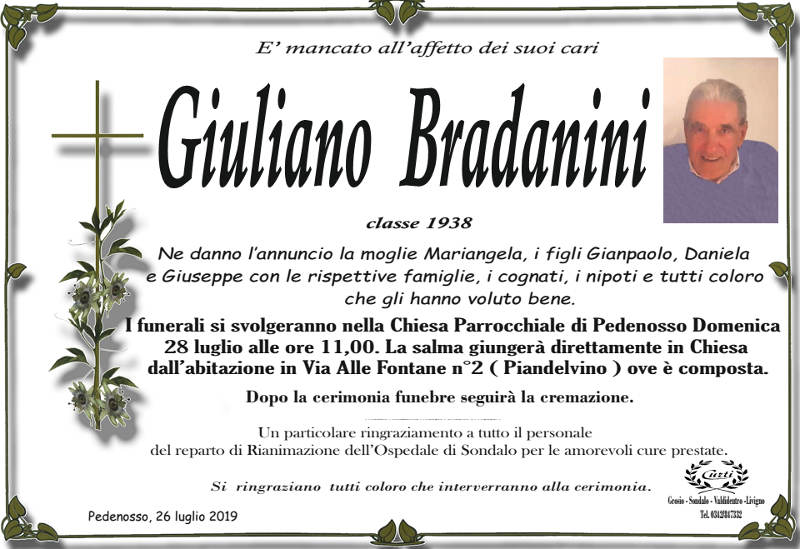 necrologio Bradanini Giuliano