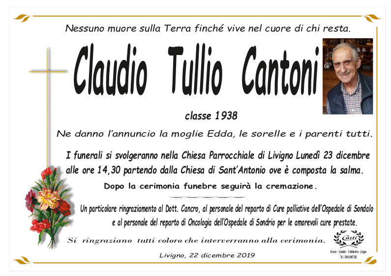 necrologio Cantoni Claudio Tullio
