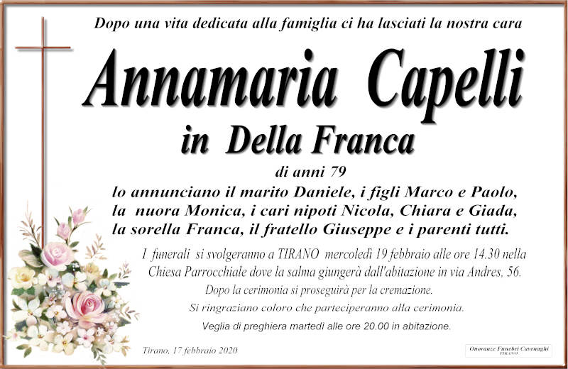necrologio Capelli Annamaria
