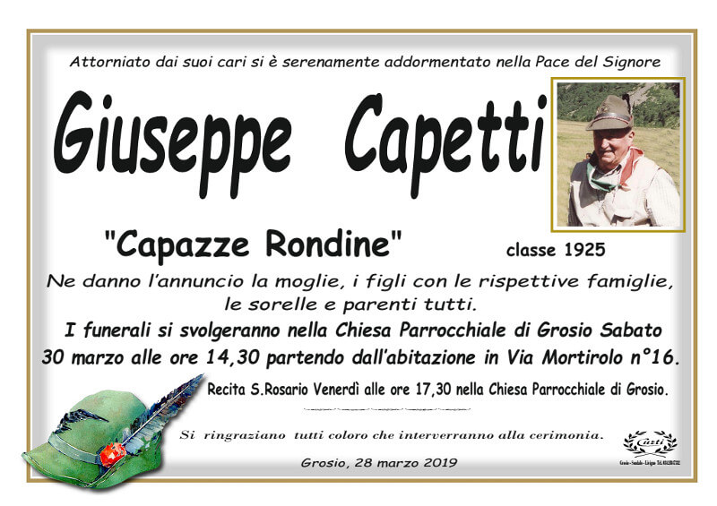 necrologio Capetti Giuseppe