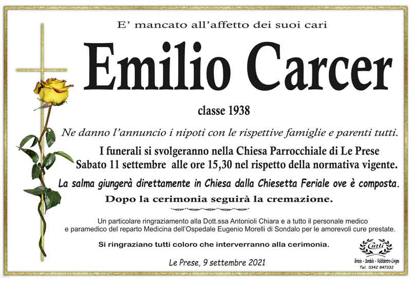 necrologio Carcer Emilio