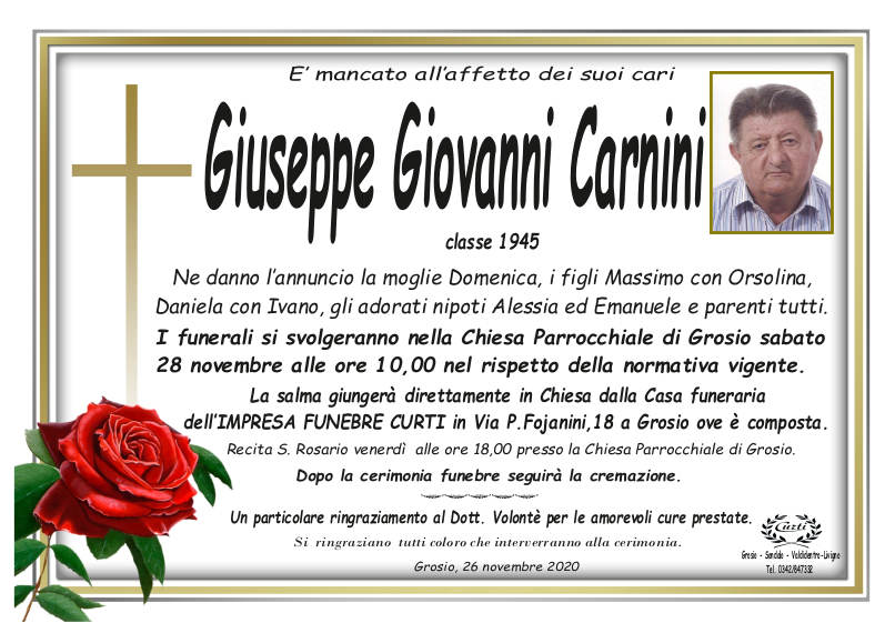 necrologio Carnini Giuseppe Giovanni