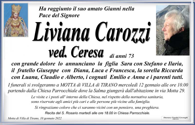 necrologio Carozzi Liviana