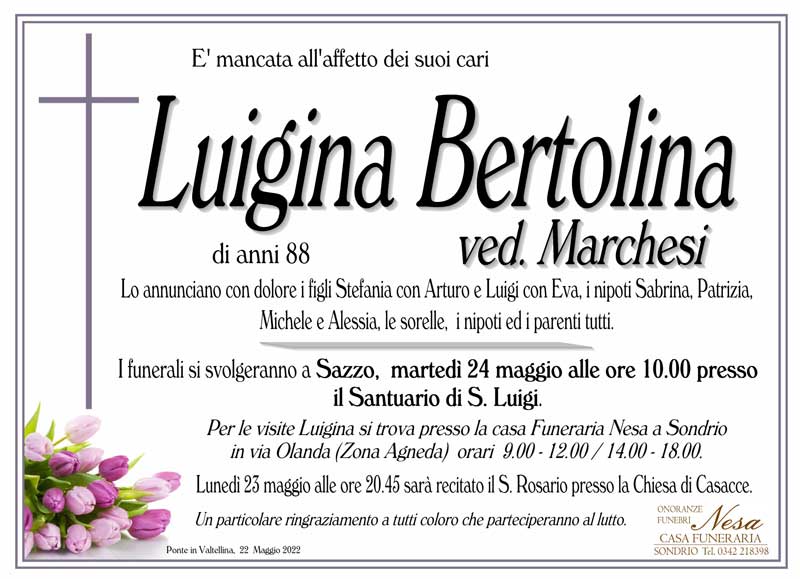 necrologio Bertolina Luigina