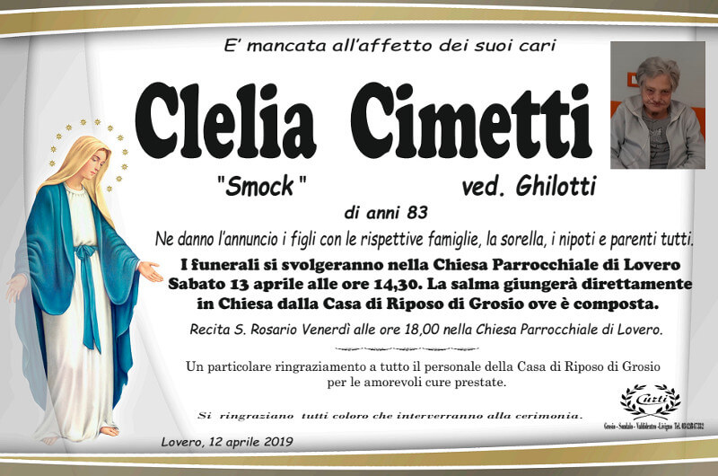 necrologio Cimetti Clelia
