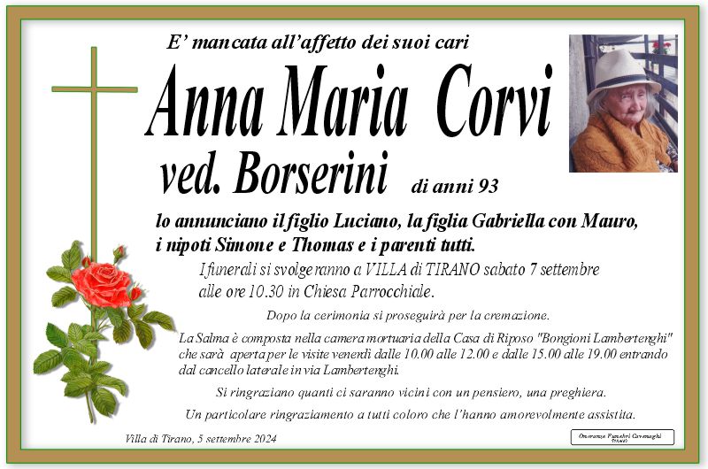 Corvi Anna Maria ved. Borserini di anni 93