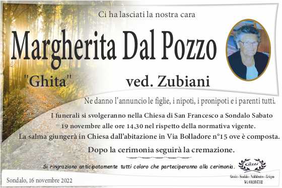 necrologio dal pozzo margherita