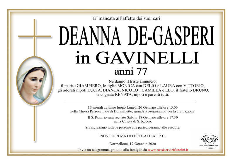 necrologio De Gasperi Deanna