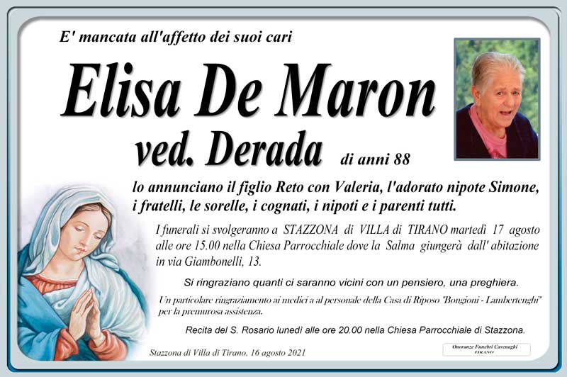 necrologio De Maron Elisa
