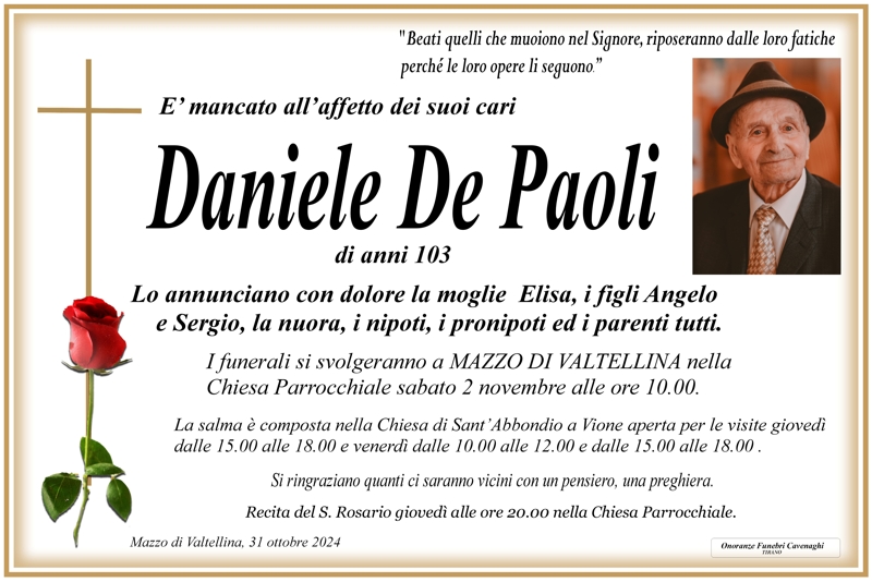 Necrologio De Paoli Daniele