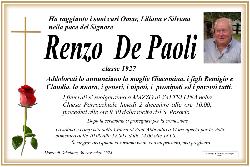 Necrologio De Paoli Renzo