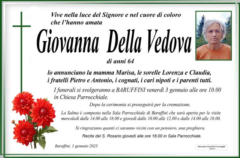 Necrologio Della Vedova Giovanna