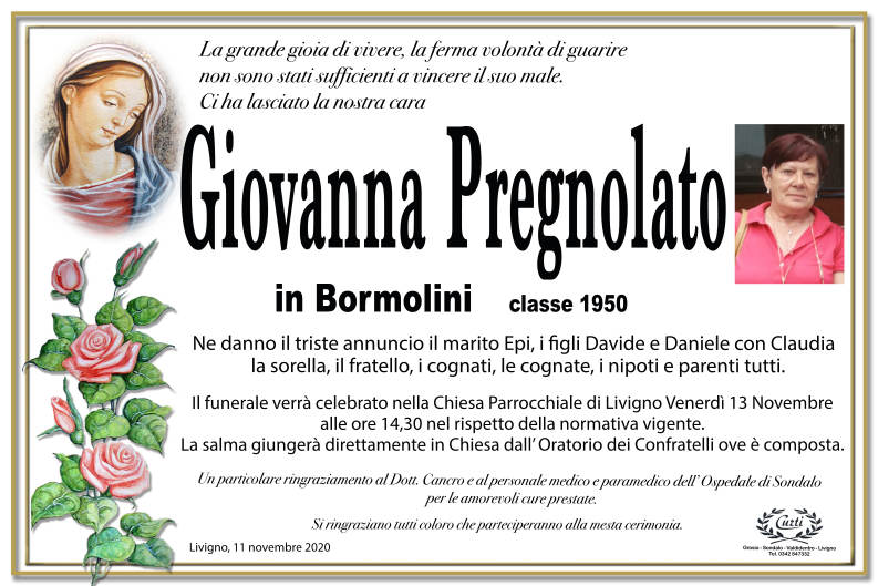 necrologio Pregnolato Giovanna