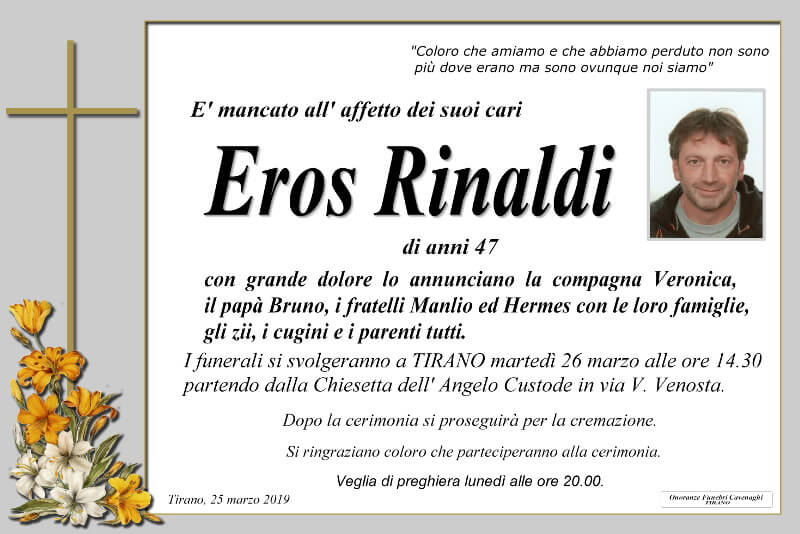 necrologio Rinaldi Eros