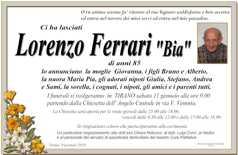 necrologio Ferrari Lorenzo