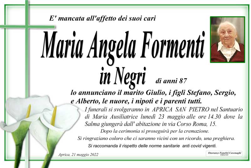necrologio Formenti Maria Angela