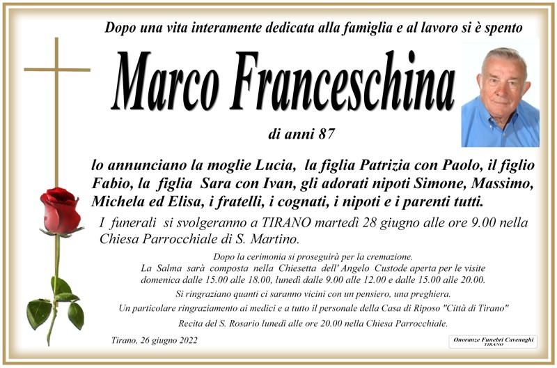 Necrologio Franceschina Marco
