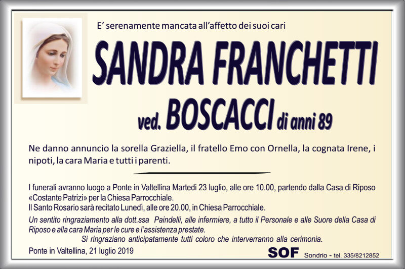 necrologio Franchetti Sandra