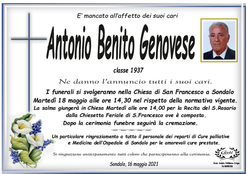 necrologio Genovese Antonio Benito